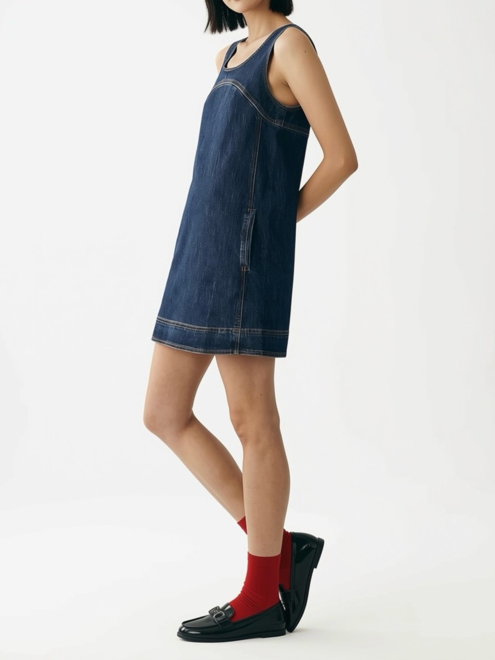 PILCRO Scoop-Neck Denim Shift Mini Dress Blue Size 0 Anthropologie